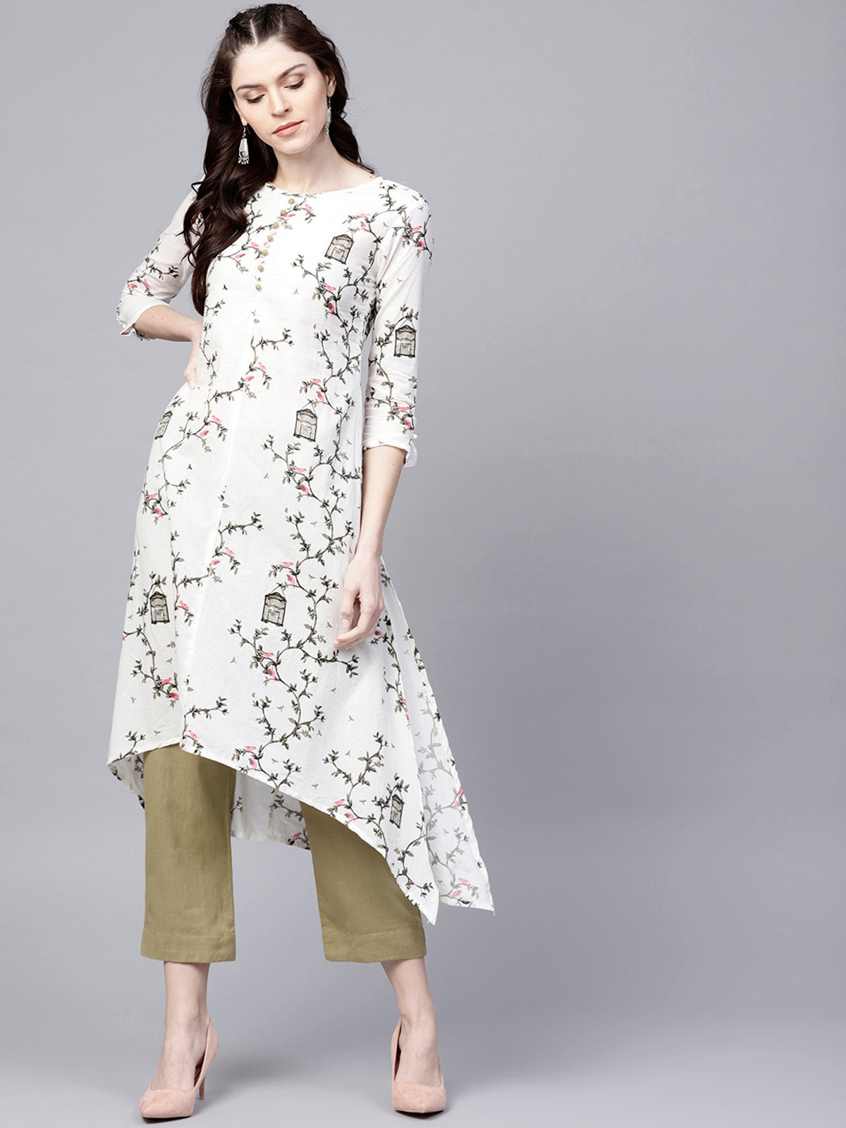 White Printed Kurta & Pant Set