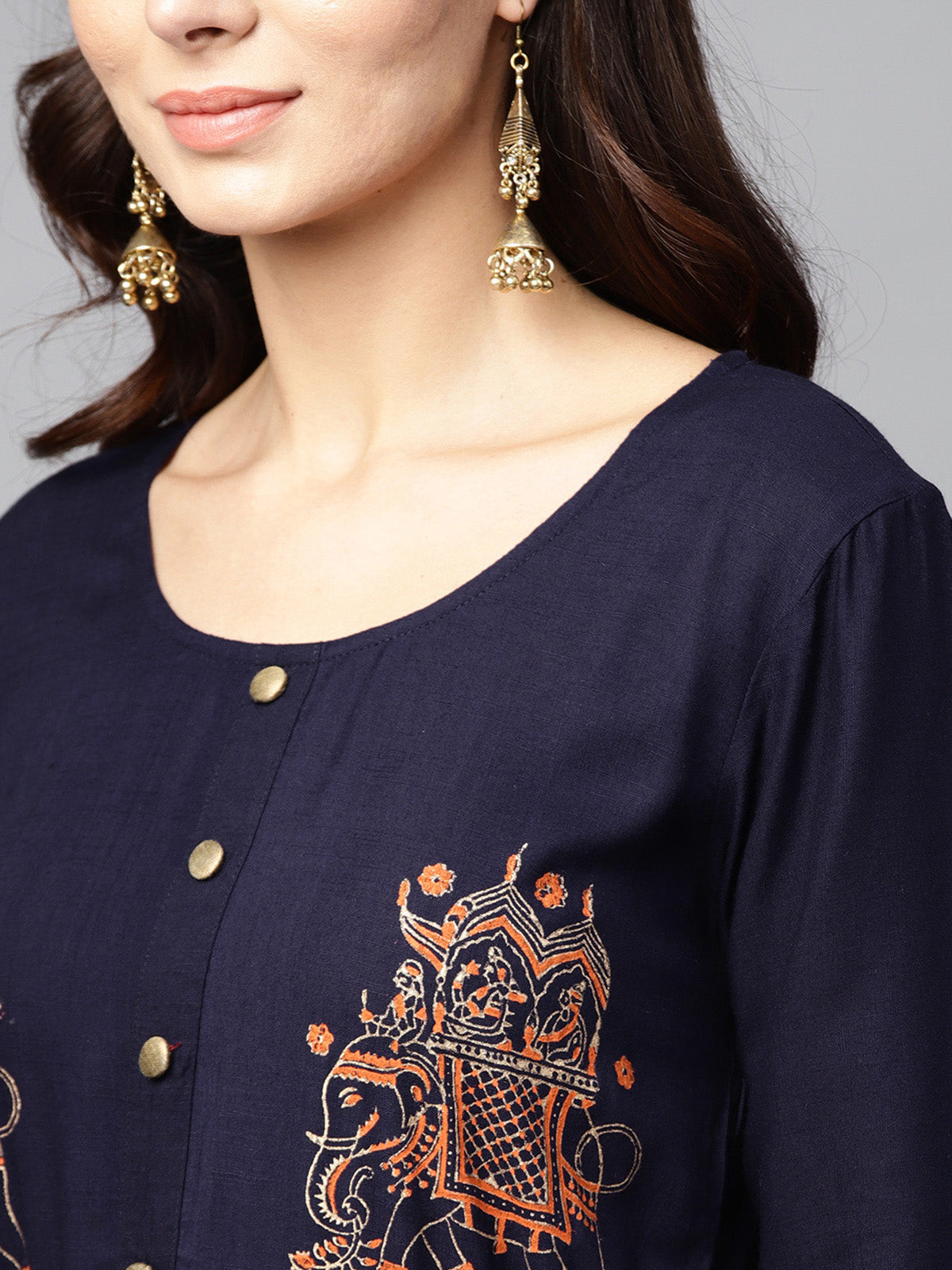 Ishin Women's Navy Blue Viscose Rayon Printed Anarkali Kurta Palazzo Set