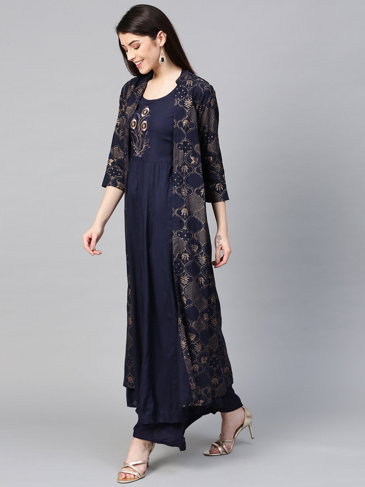 Layered Midnight Blue Anarkali Set