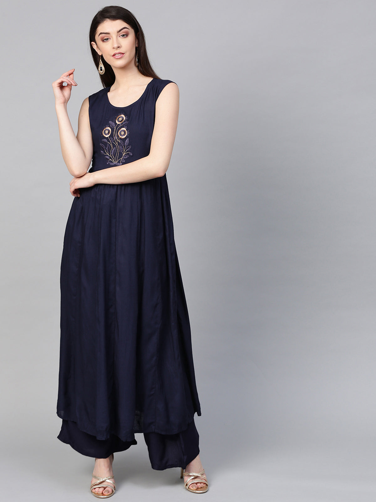 Layered Midnight Blue Anarkali Set