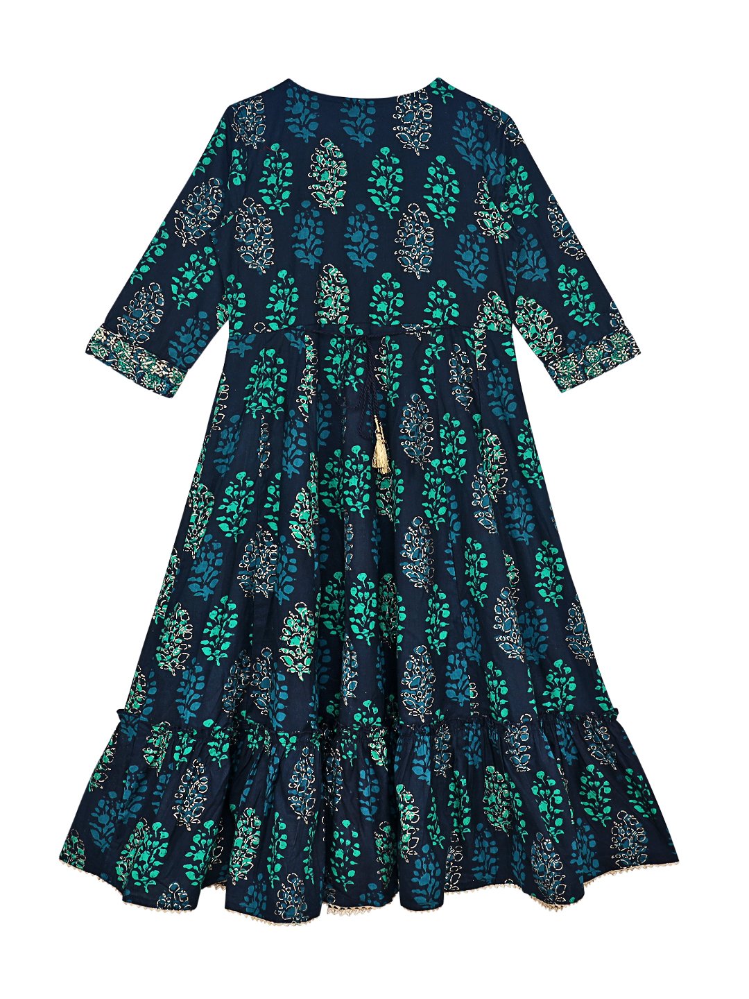 Ishin Girls Green Foil Printed Fit & Flare Dress