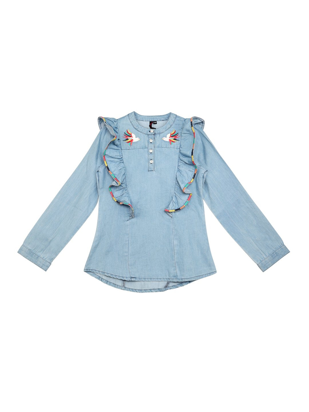 Ishin Girls Denim Blue Embroidered Top