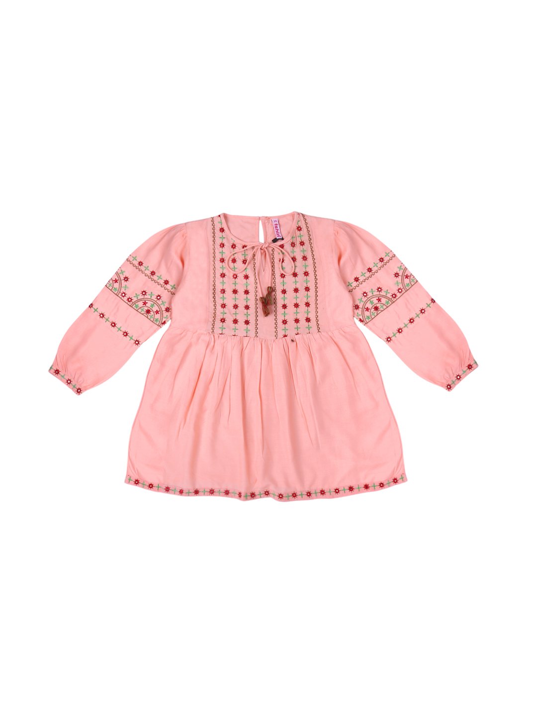 Ishin Girls Viscose Rayon Pink Embroidered Top