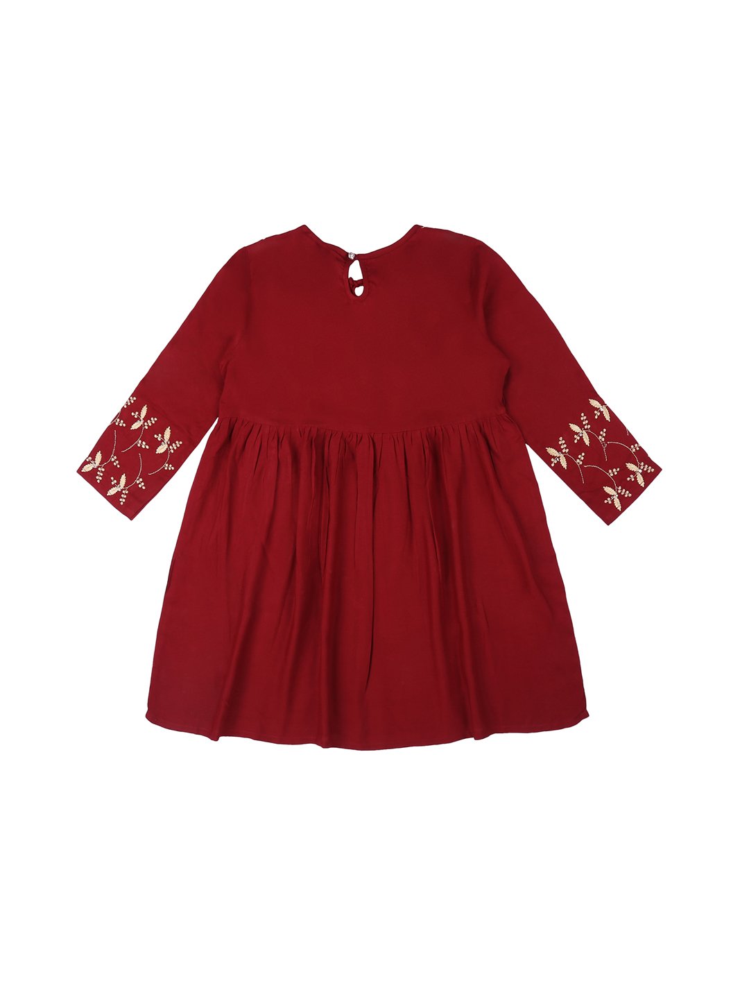 Ishin Girls Viscose Rayon Maroon Embroidered Top