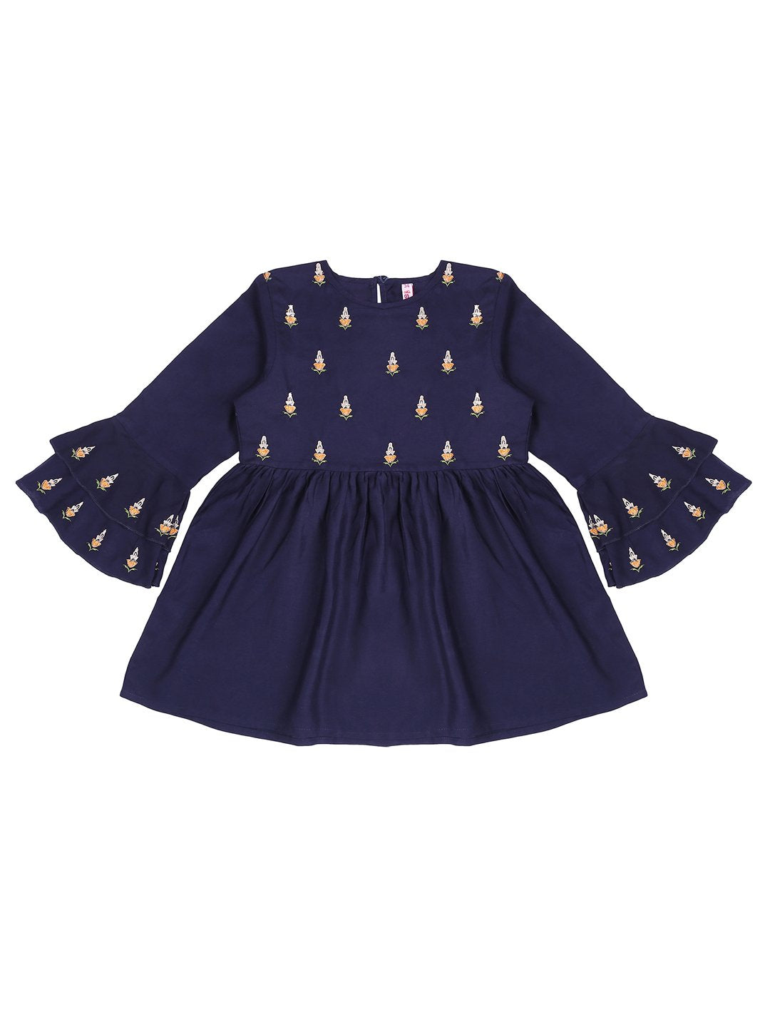 Ishin Girls Viscose Rayon Navy Blue Embroidered Top