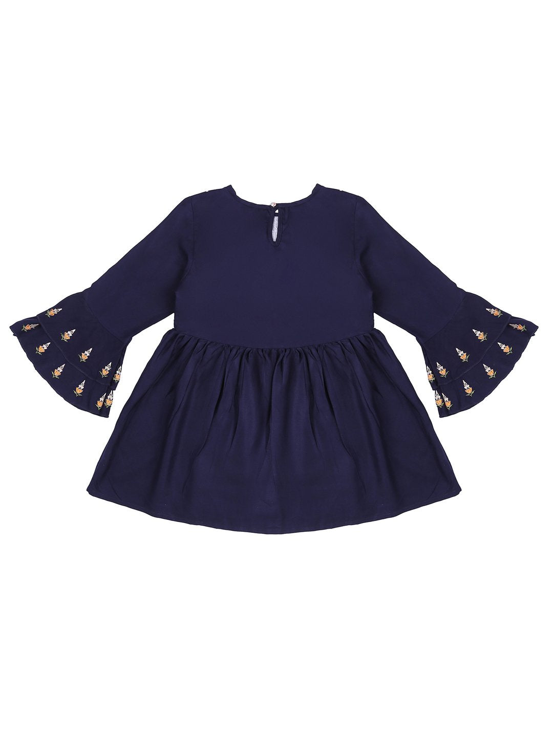 Ishin Girls Viscose Rayon Navy Blue Embroidered Top