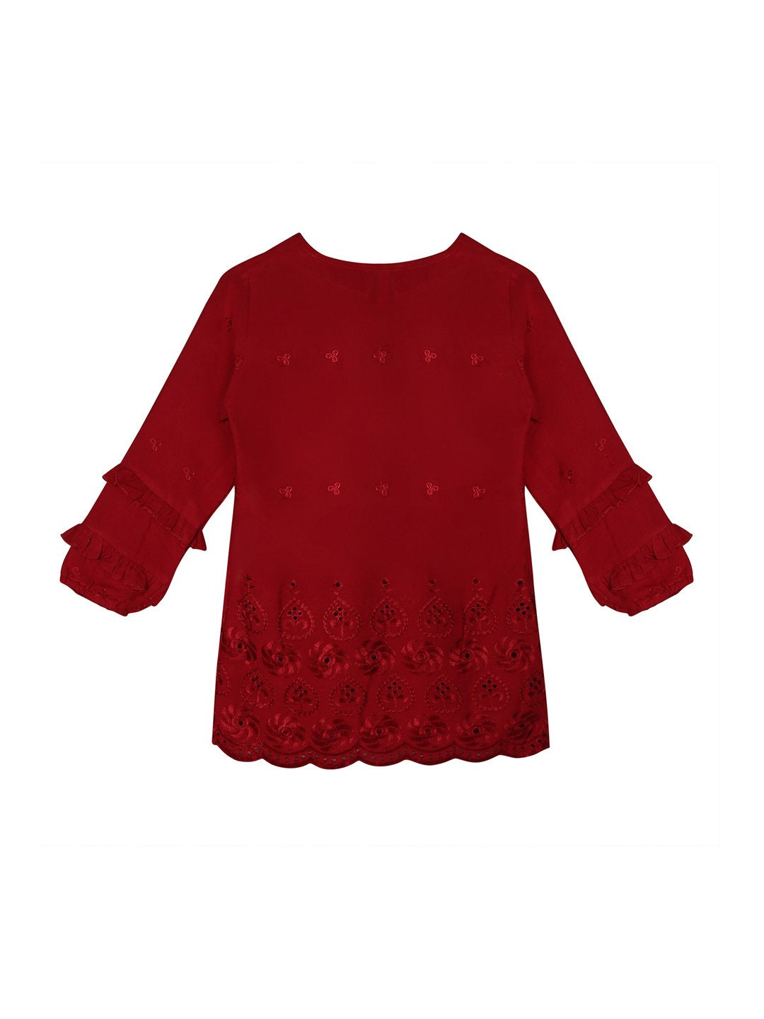 Ishin Girls Viscose Rayon Maroon Embroidered Top