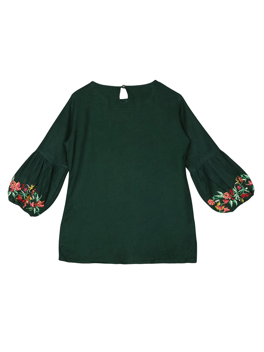 Ishin Girls Viscose Rayon Green Embroidered Top