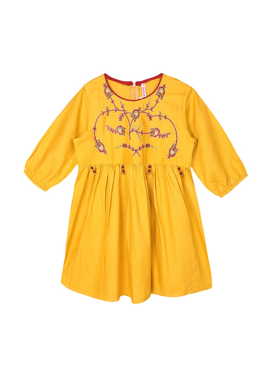 Ishin Girls Viscose Rayon Mustard Embroidered Top