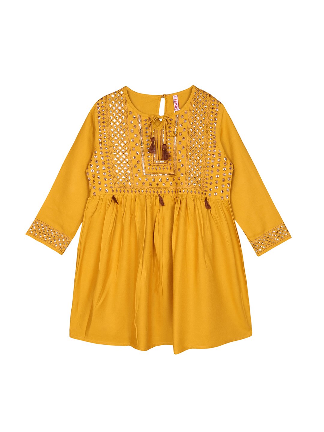 Ishin Girls Viscose Rayon Mustard Embroidered Top