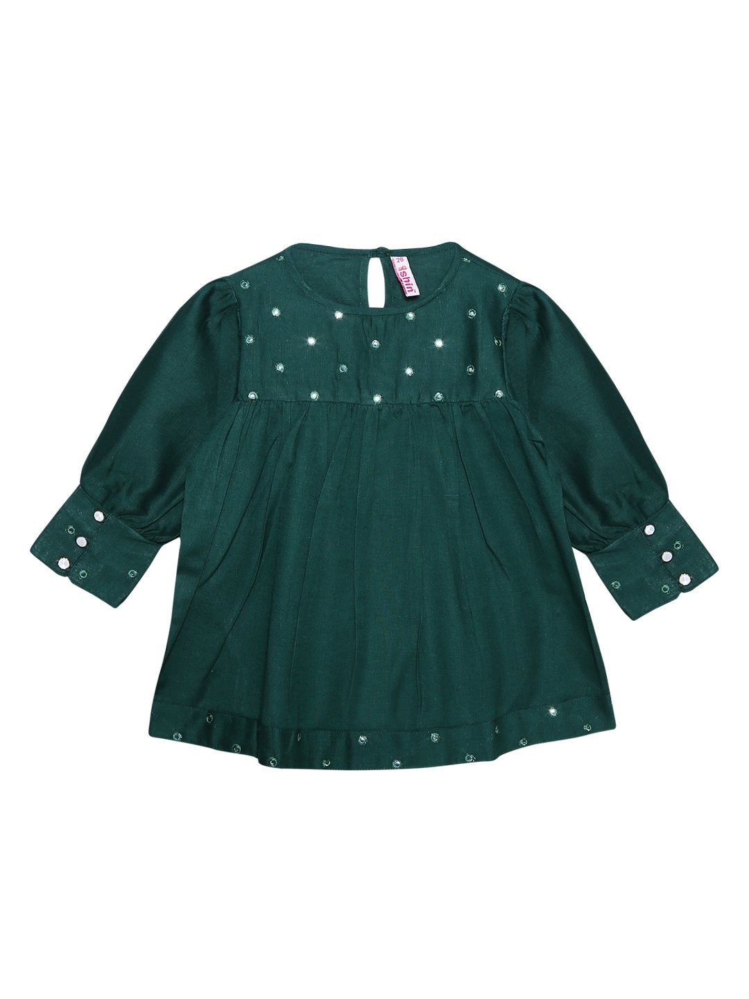 Ishin Girls Cotton Green Embroidered Top