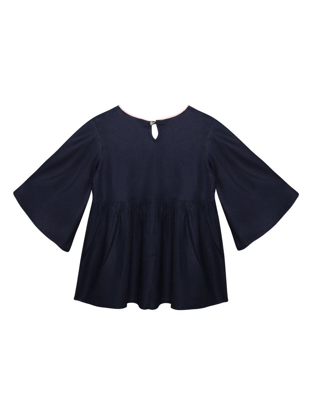 Ishin Girls Viscose Rayon Navy Blue Embroidered Top