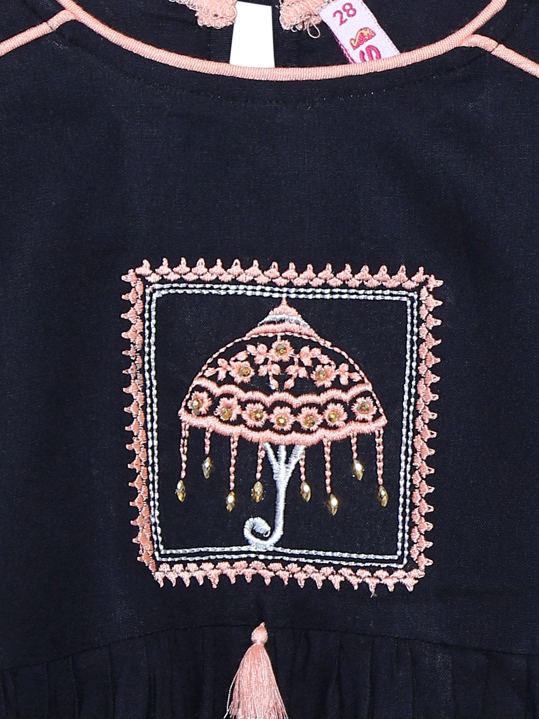Ishin Girls Viscose Rayon Navy Blue Embroidered Top