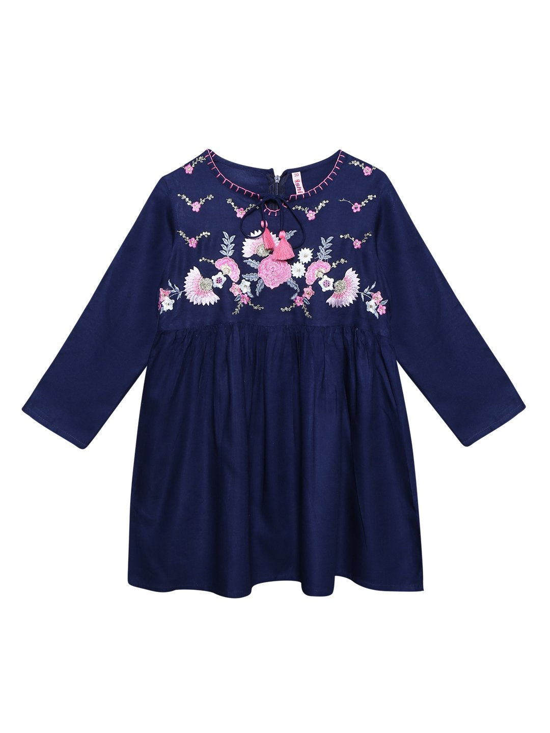 Ishin Girls Viscose Rayon Blue Embroidered Top