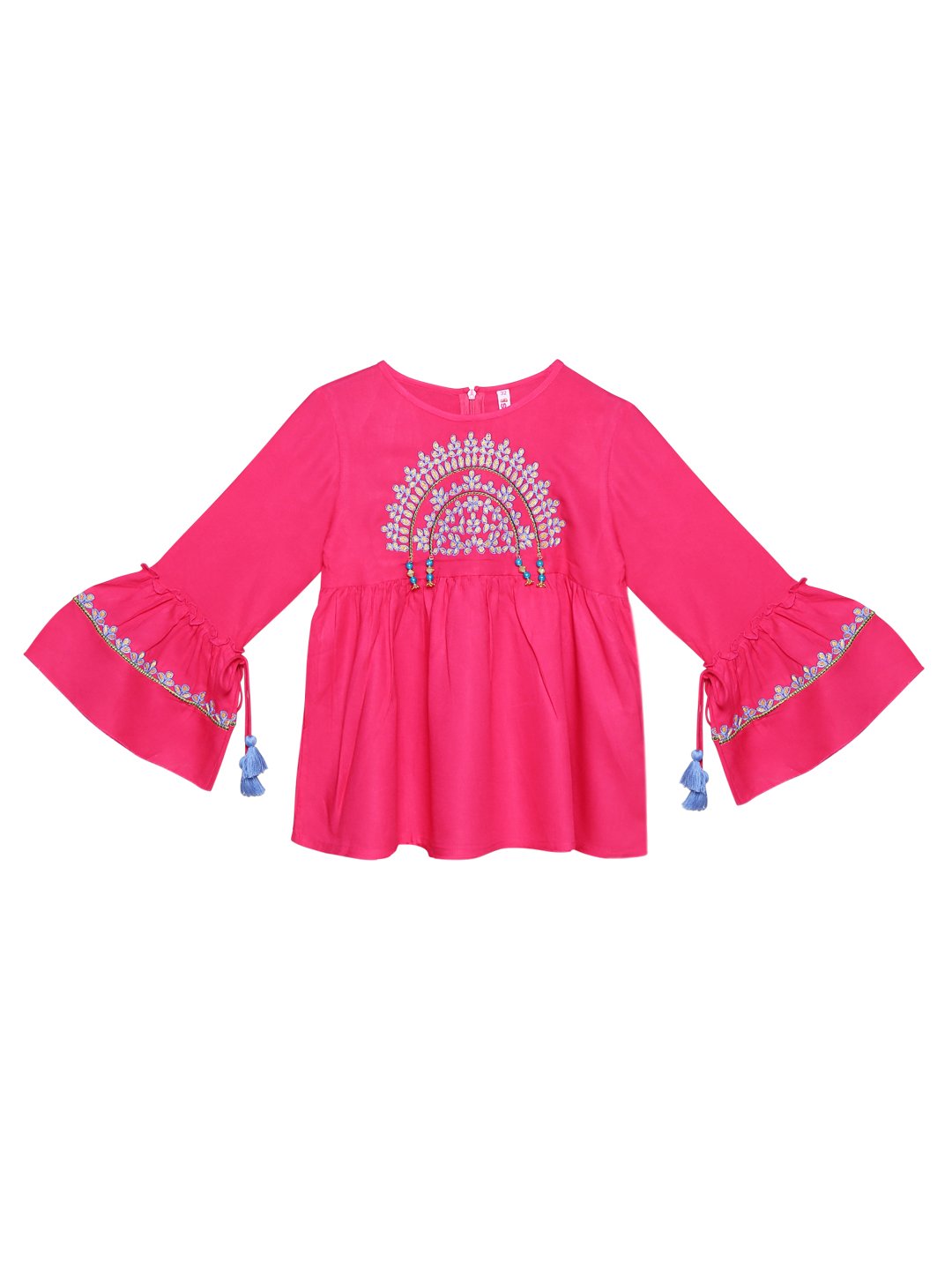 Ishin Girls Viscose Rayon Pink Embroidered Top