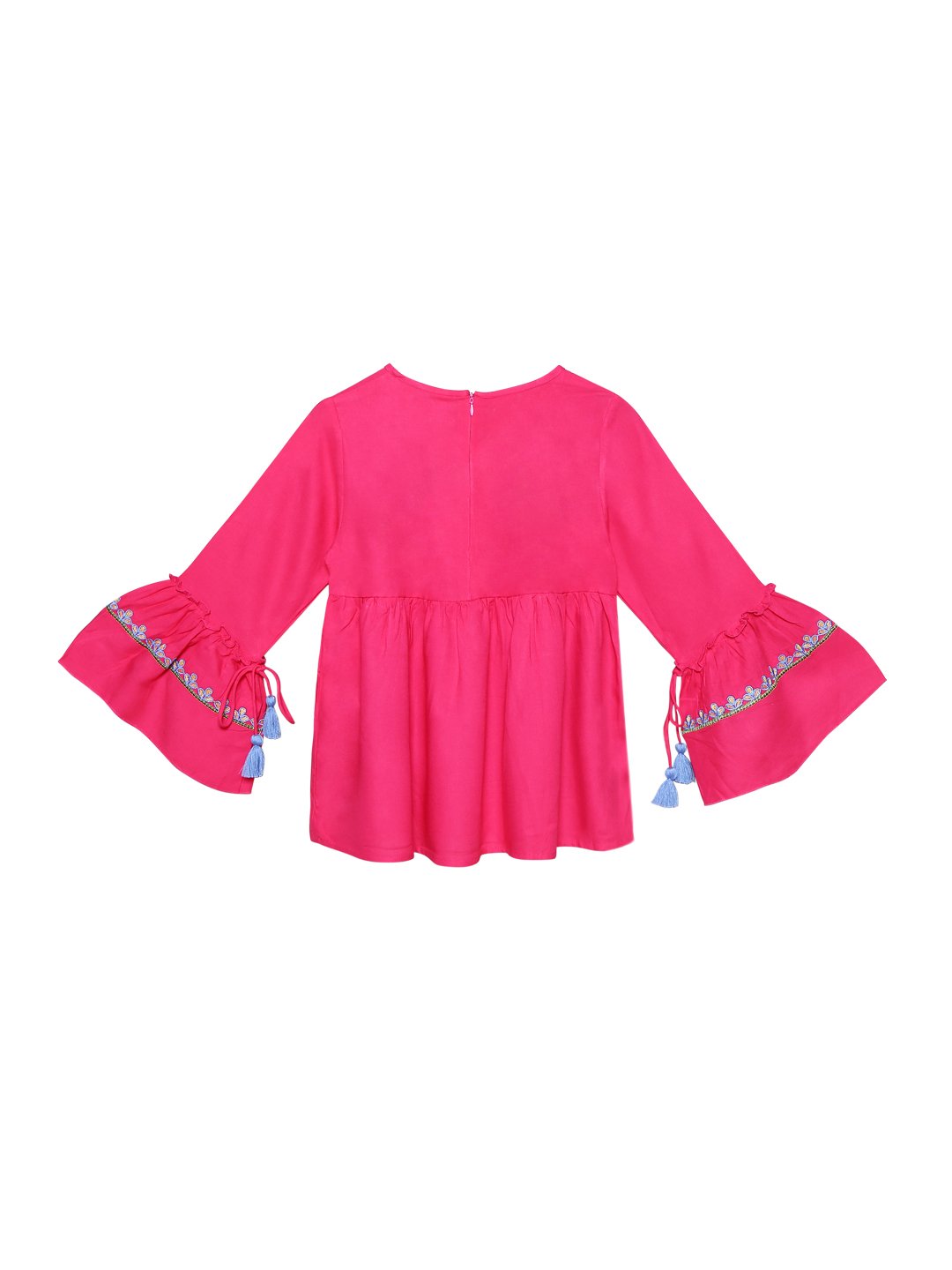 Ishin Girls Viscose Rayon Pink Embroidered Top