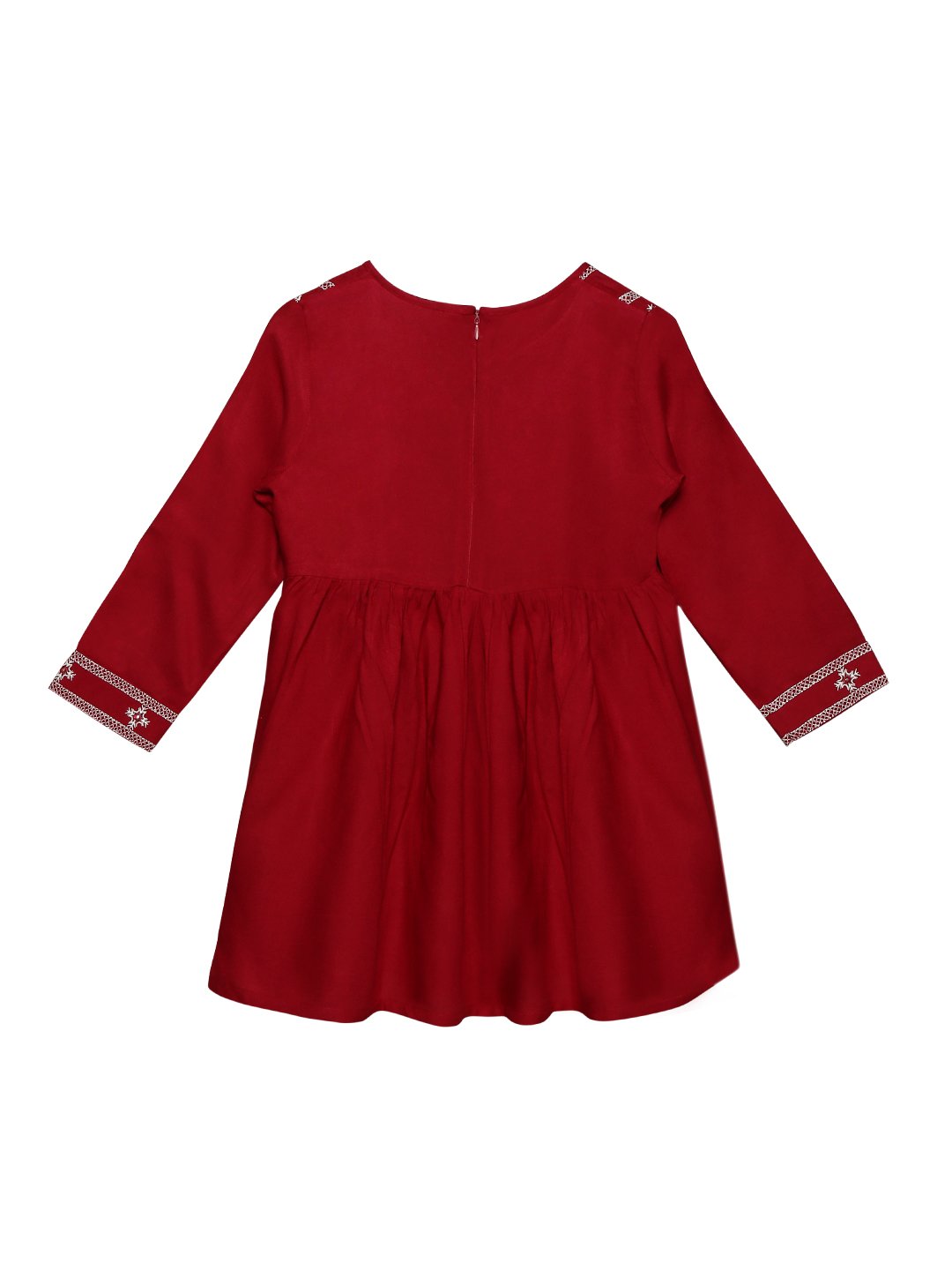 Ishin Girls Viscose Rayon Maroon Embroidered Top