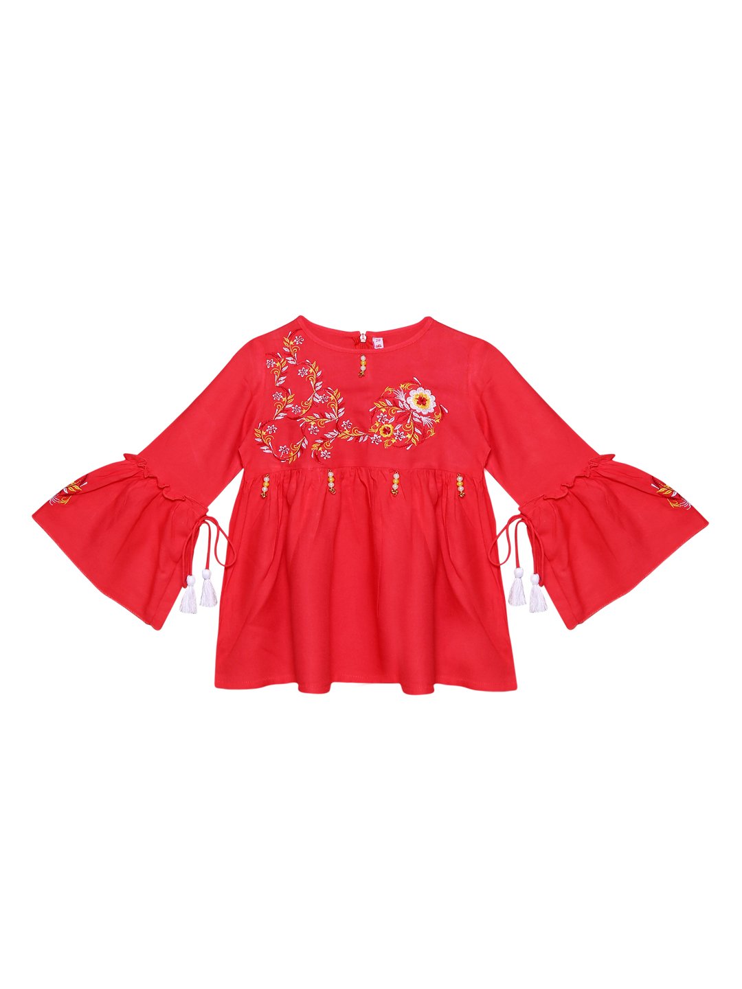 Ishin Girls Viscose Rayon Pink Embroidered Top