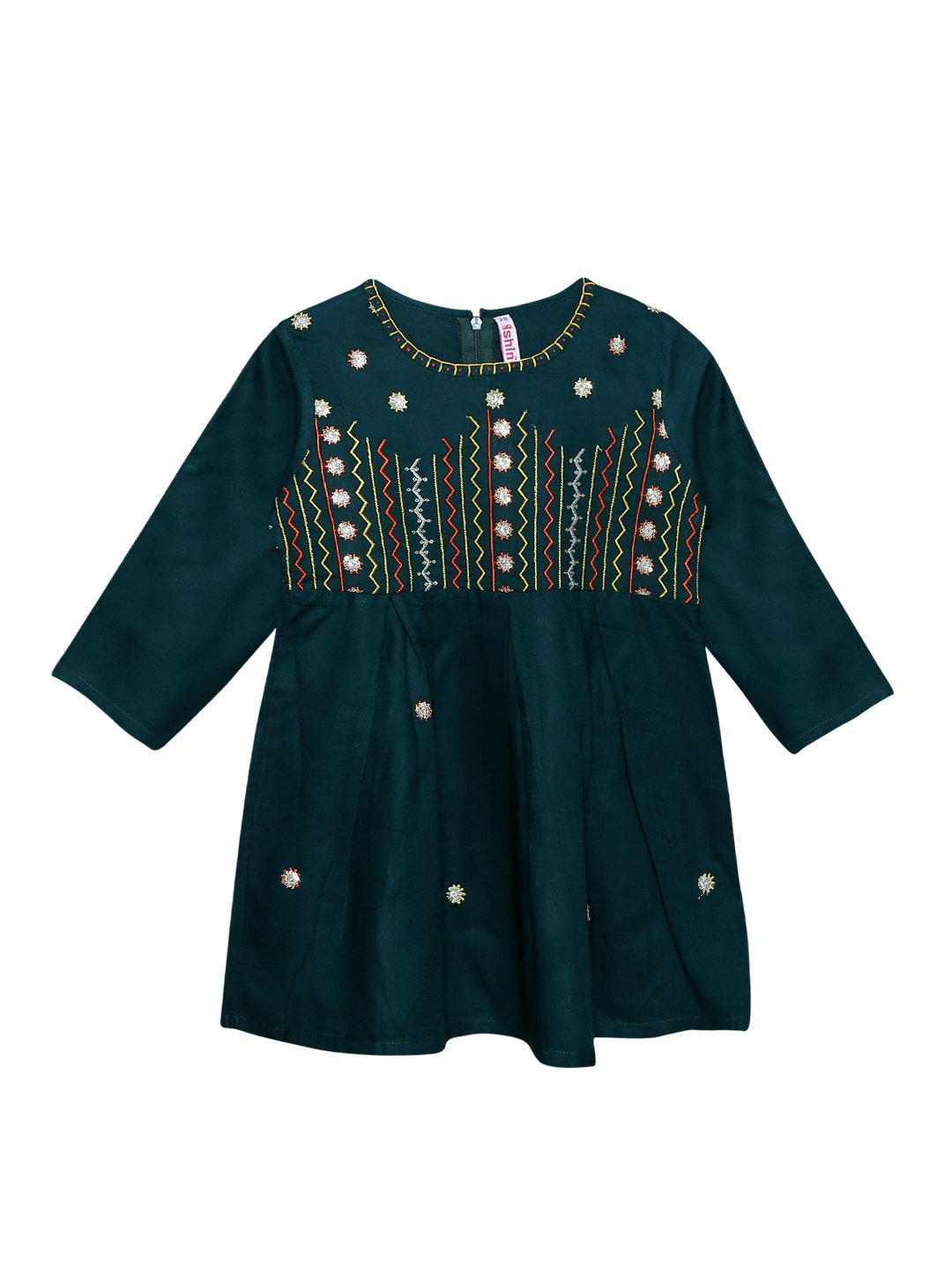 Ishin Girls Viscose Rayon Teal Embroidered Top