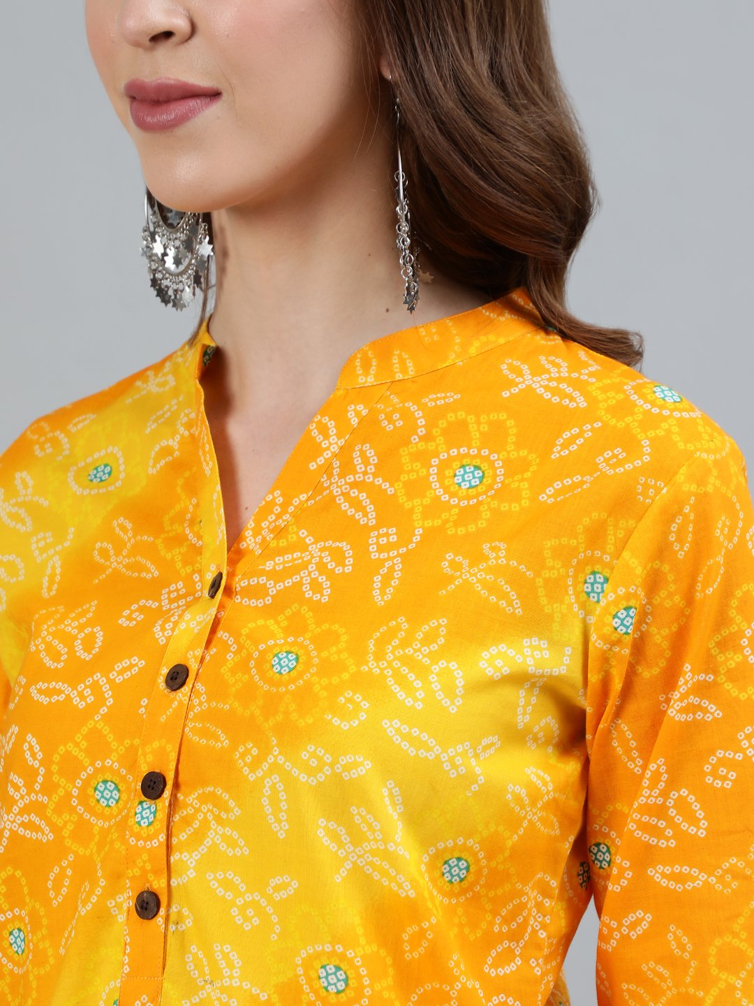 Ishin Women's Mustard Bandhani Printed Straight Kurta With Trouser