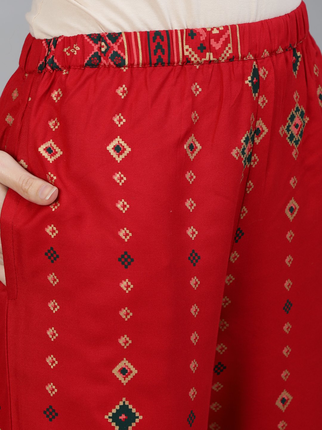 Ishin Women's Red Embroidered Straight Kurta With Trouser & Dupatta