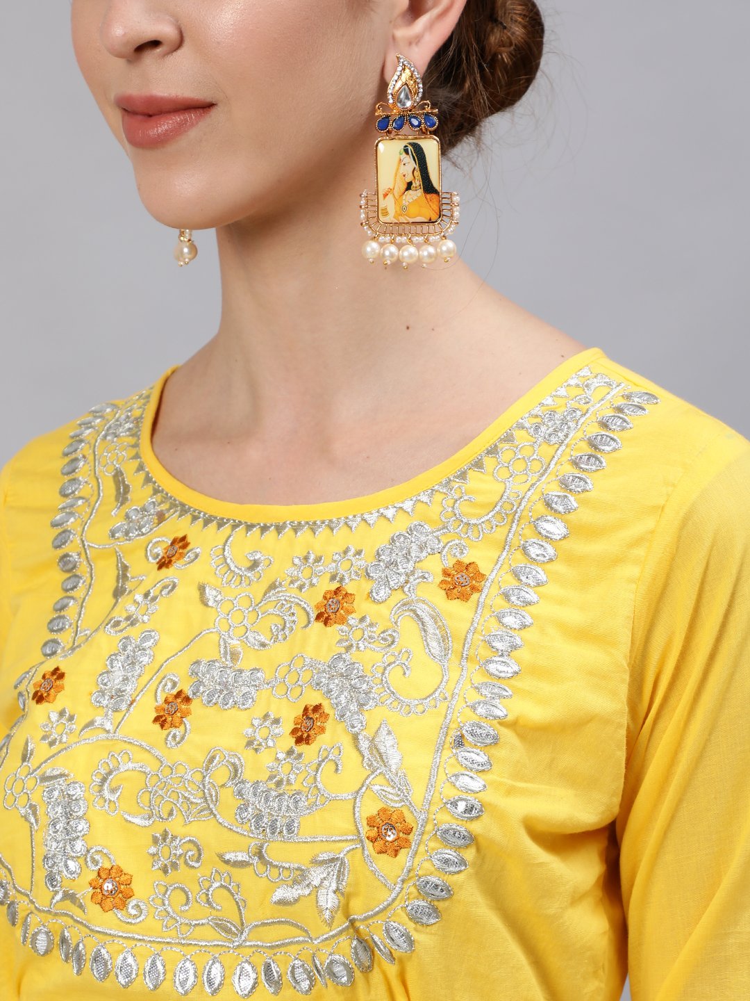 Ishin Women's Yellow Yoke Embroidered Kurta With Sharara & Dupatta