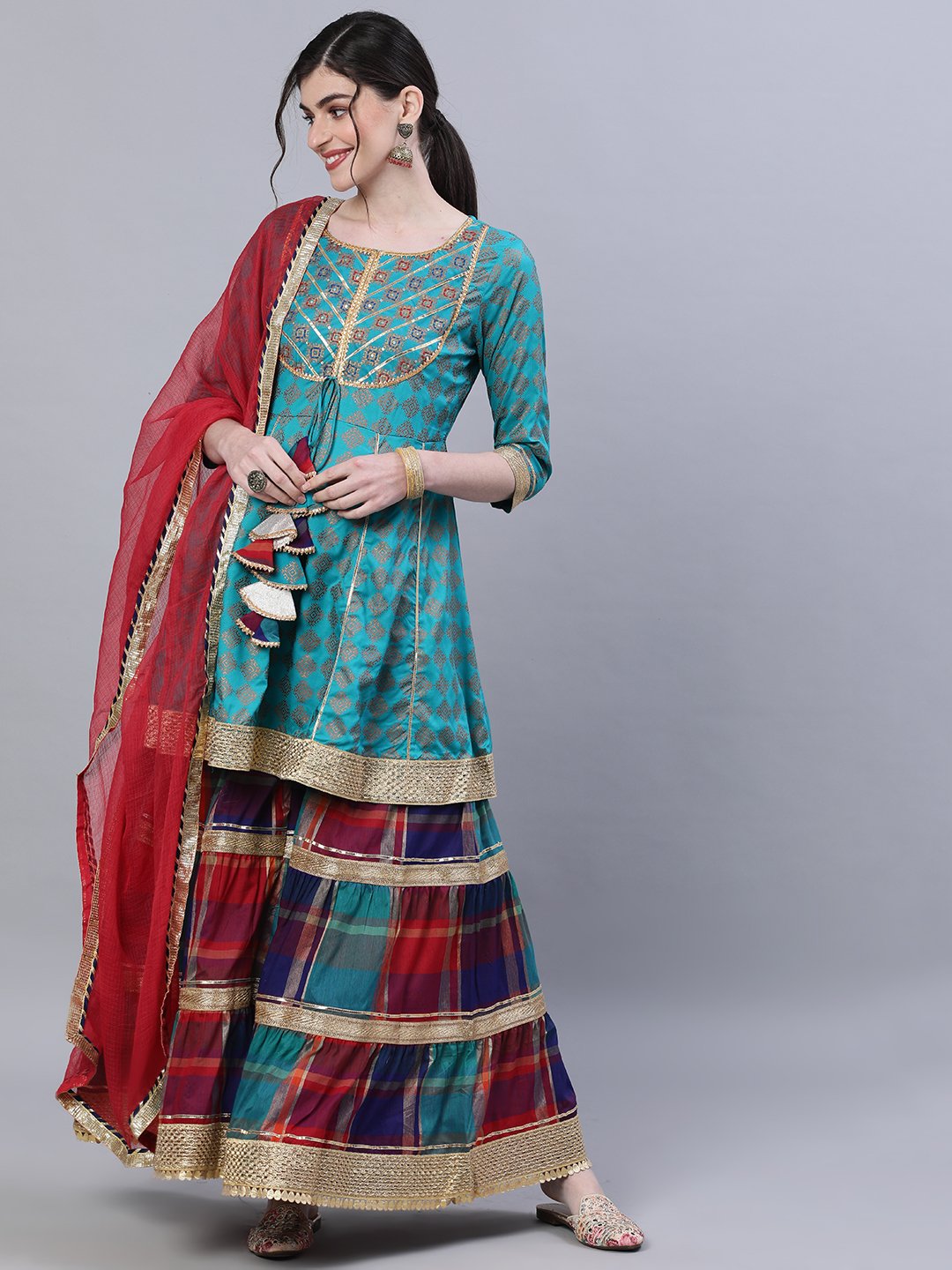 Nirali - Blue and Red Peplum Kurta Set