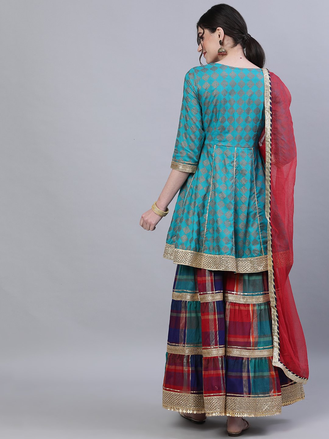 Nirali - Blue and Red Peplum Kurta Set