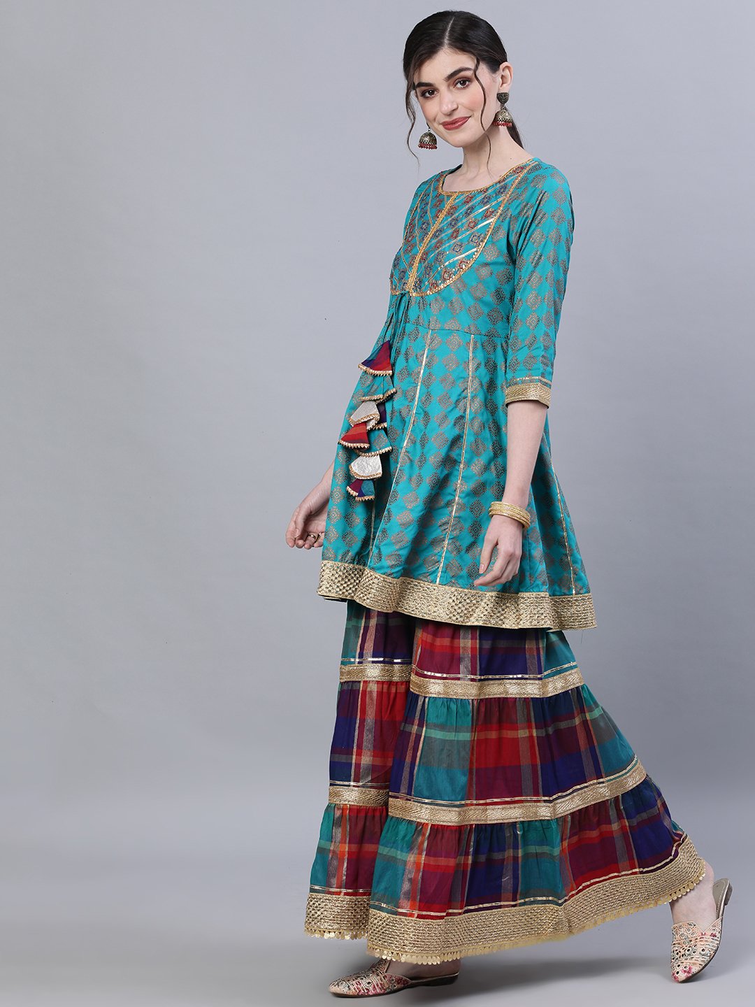 Nirali - Blue and Red Peplum Kurta Set