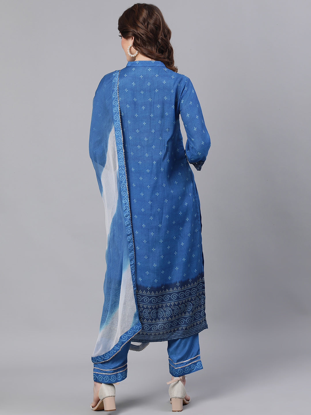 Women Blue Printed Kurta with Trousers & Dupatta