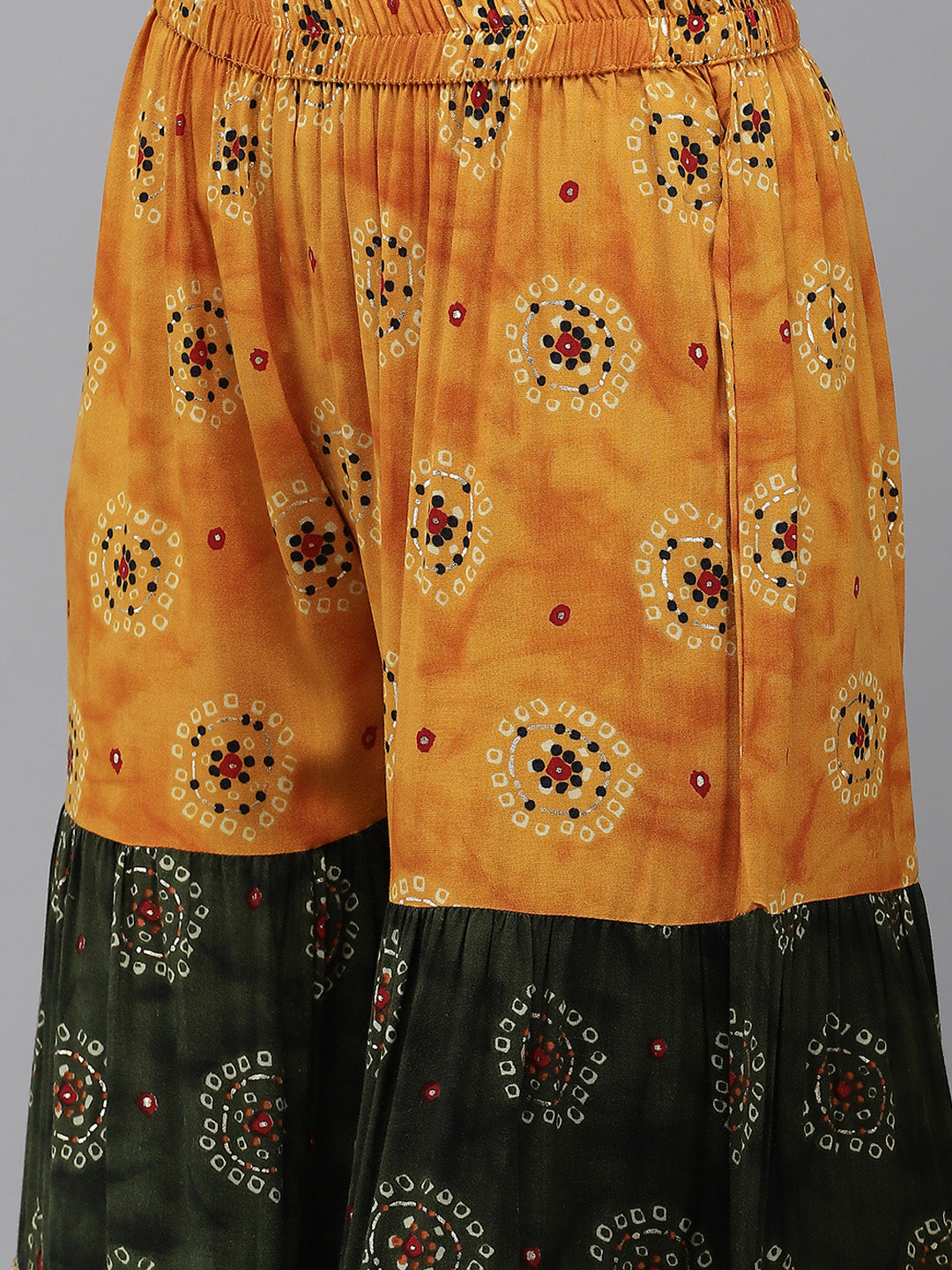 Ishin Women's Mustard & Green Embroidered A-Line Kurta Sharara Set With Jacket