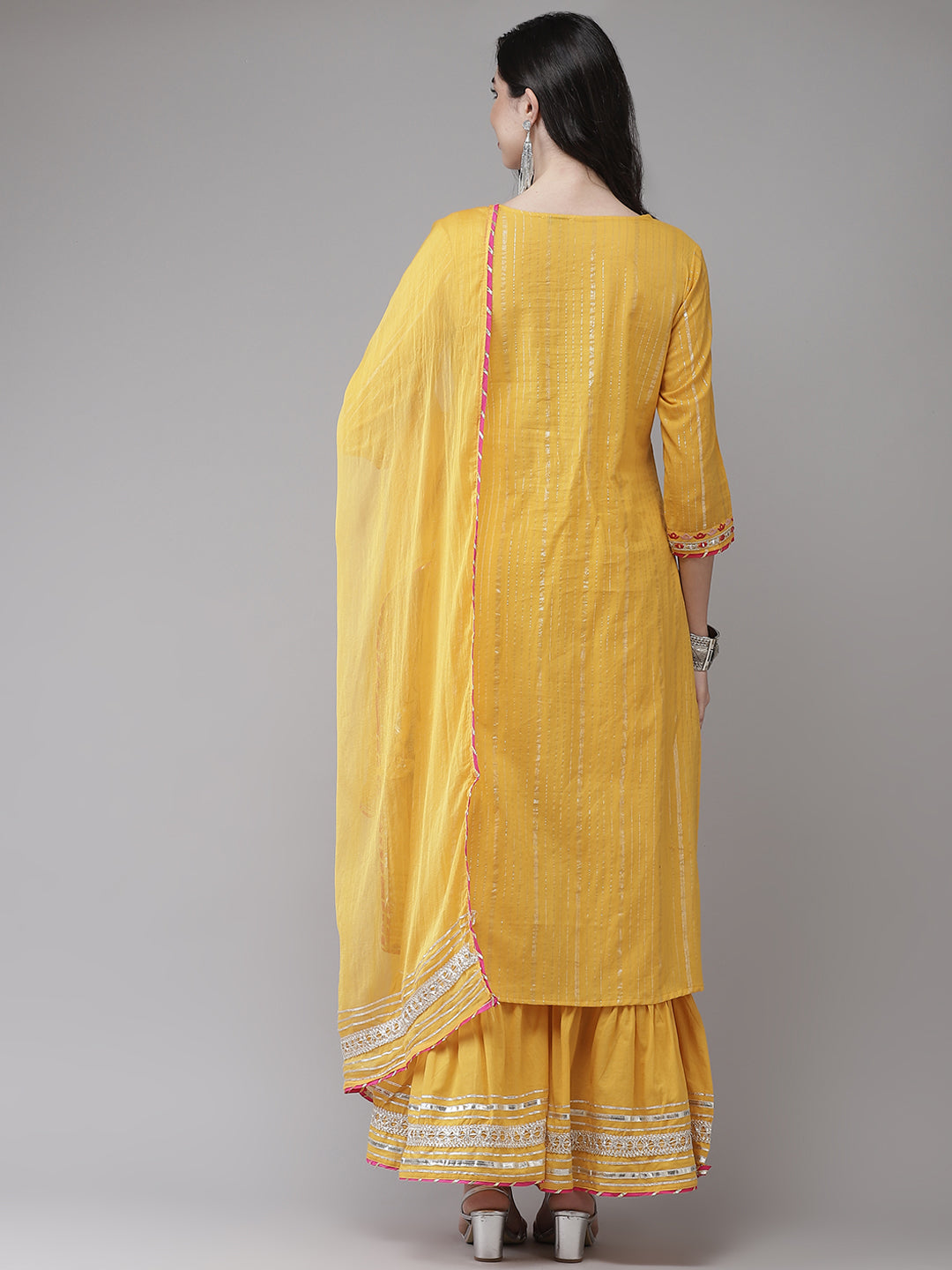 Rich Yellow Gotta Patti Embroidered Kurta Sharara Set with Sheer Dupatta