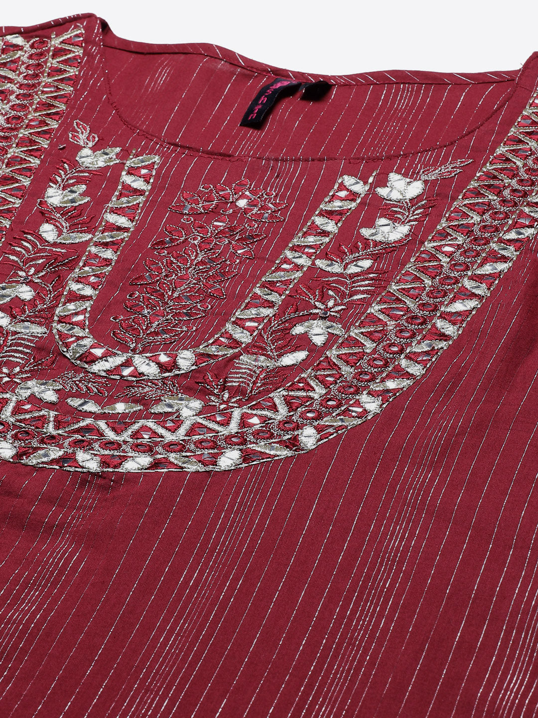 Ishin Women's Maroon Embroidered A-Line Kurta with Sharara & Dupatta