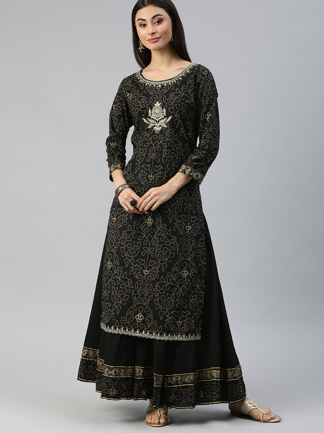 Black Gota Patti Embellished Kurta