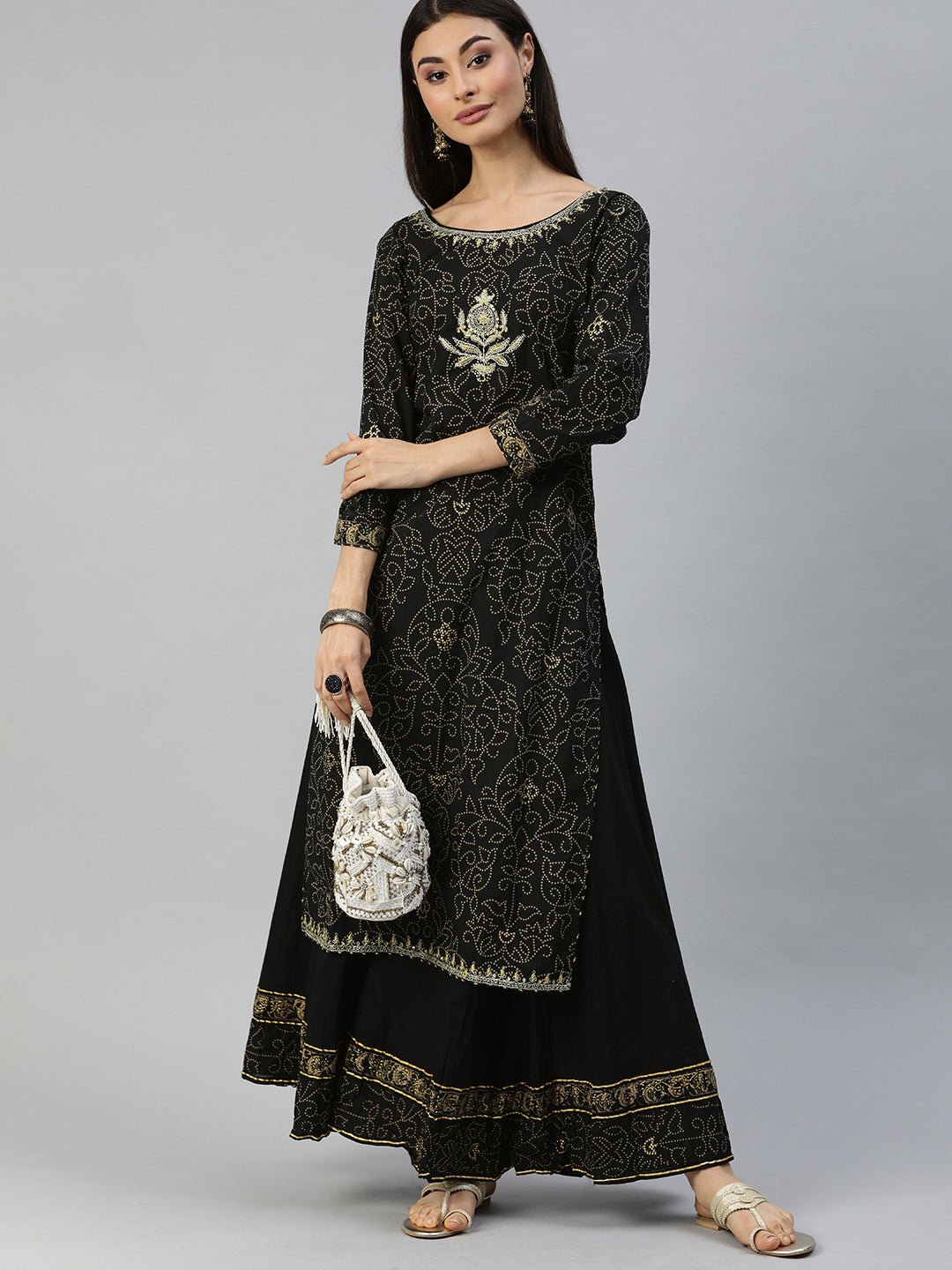 Black Gota Patti Embellished Kurta