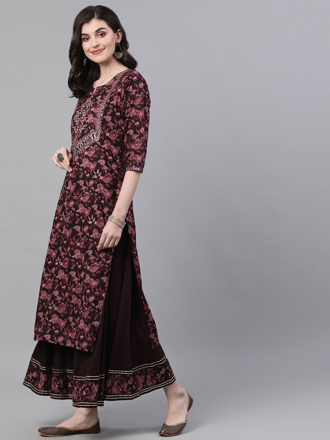 Debonair Burgundy Kurta-Sharara Set