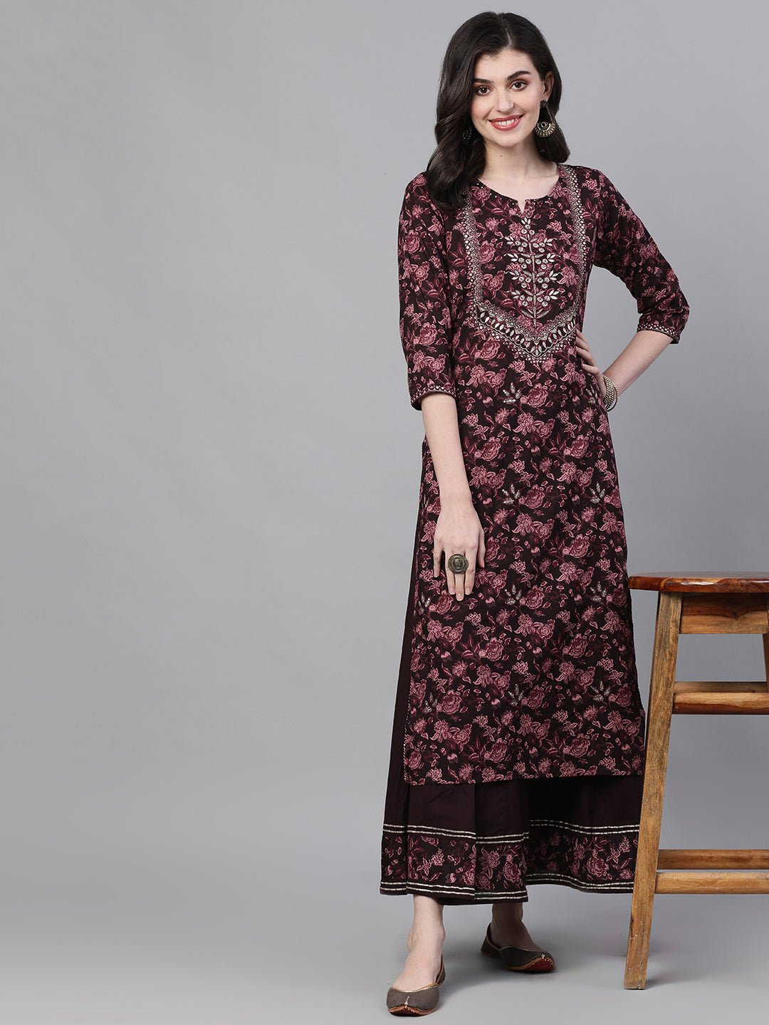 Debonair Burgundy Kurta-Sharara Set