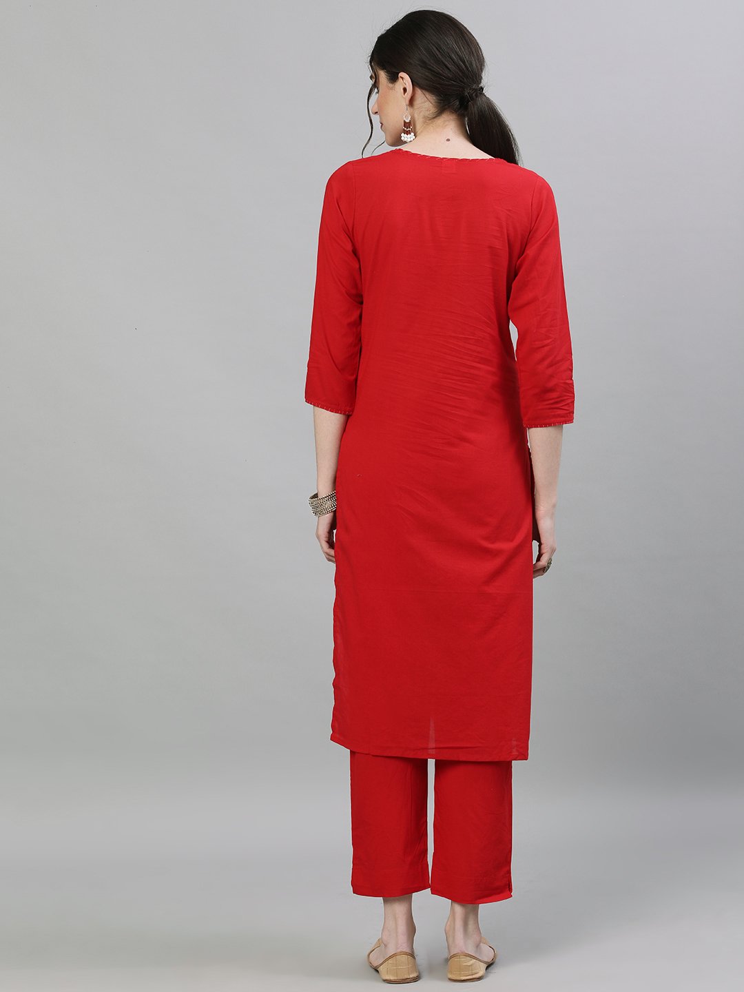 Rich Red Zari Kurta Trouser Set With Jacket