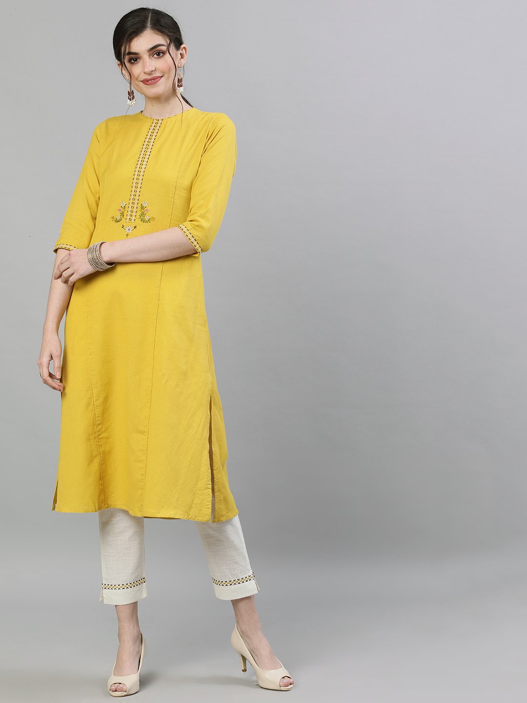 Mustard A-Line Kurta Set