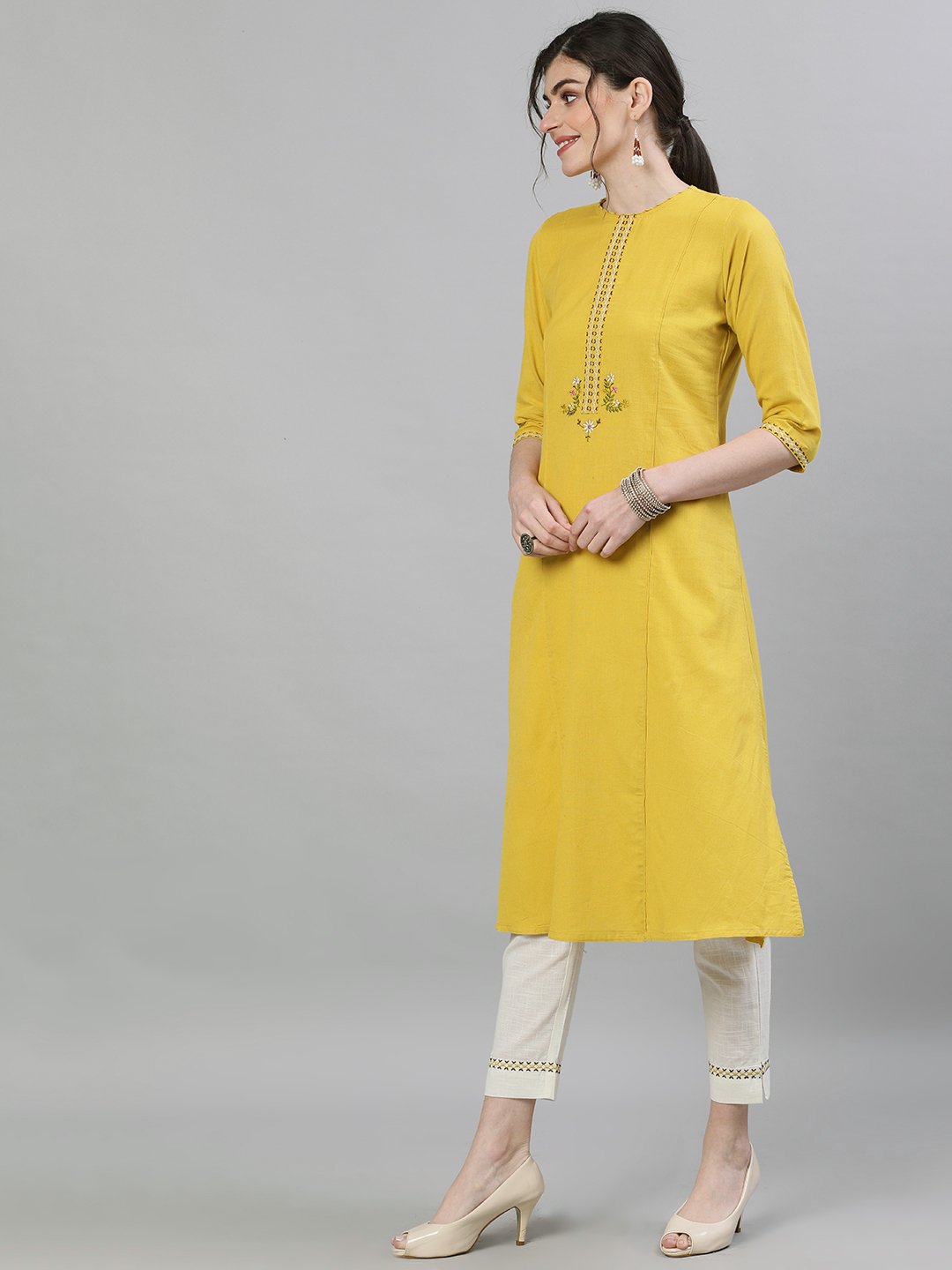 Mustard A-Line Kurta Set