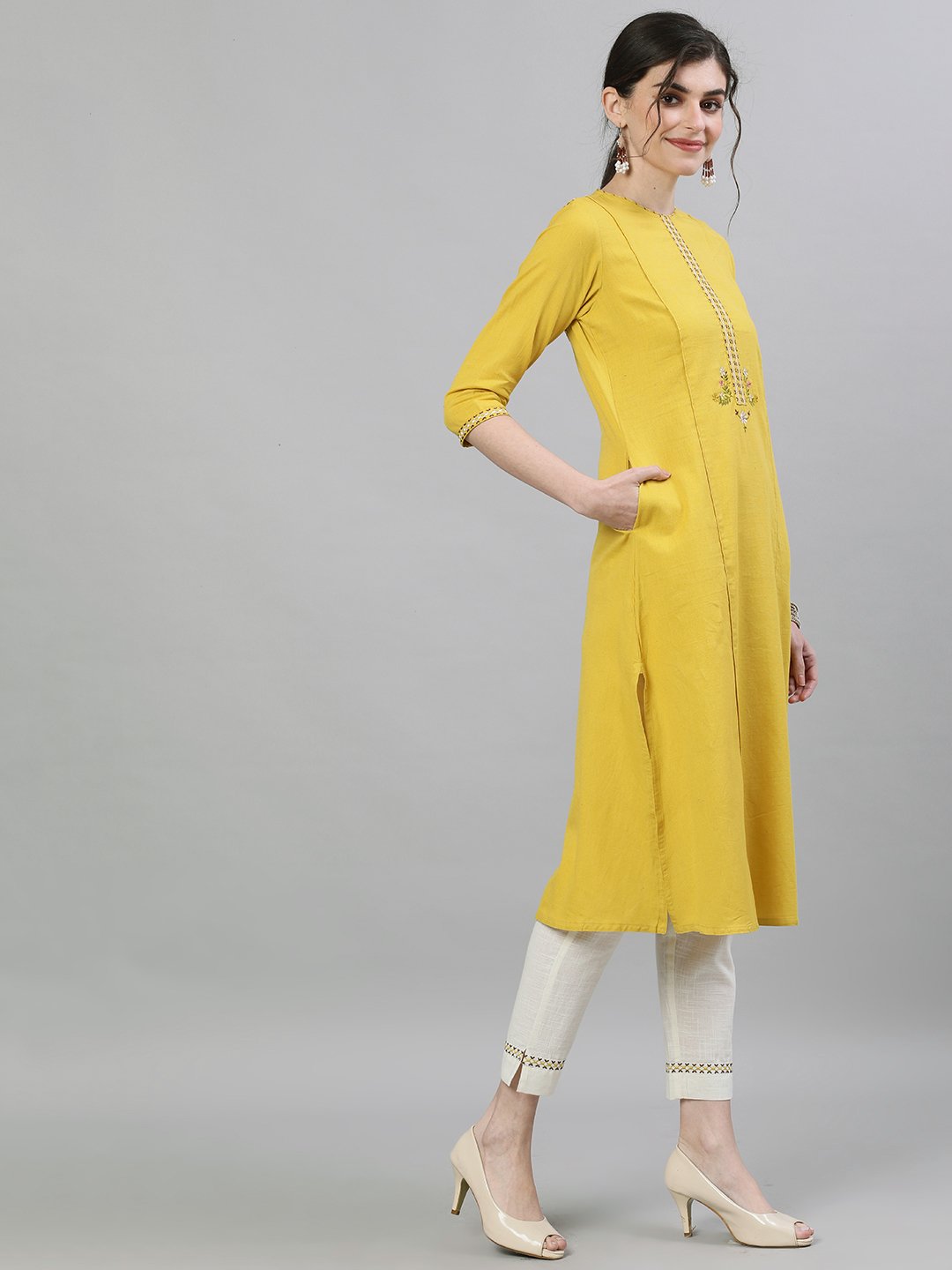 Mustard A-Line Kurta Set