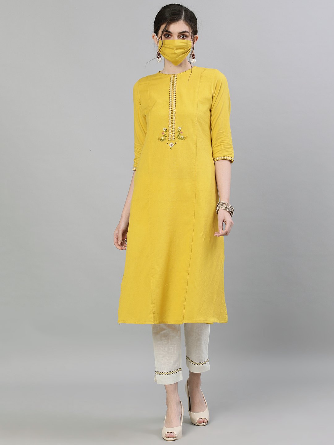 Mustard A-Line Kurta Set