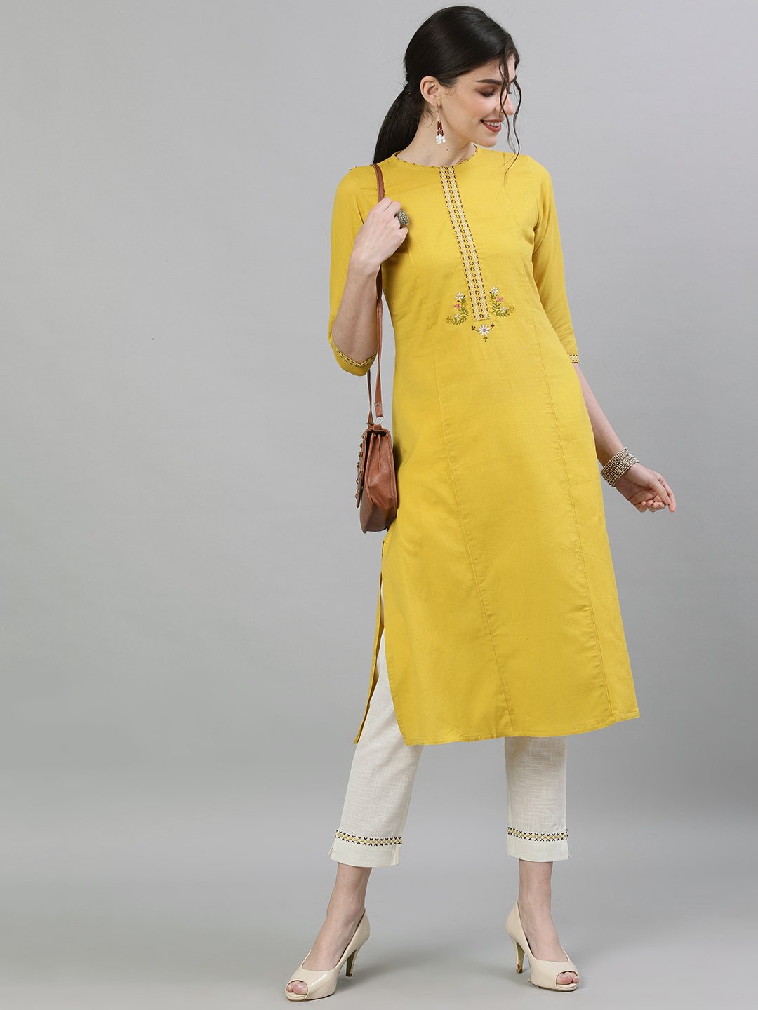 Mustard A-Line Kurta Set