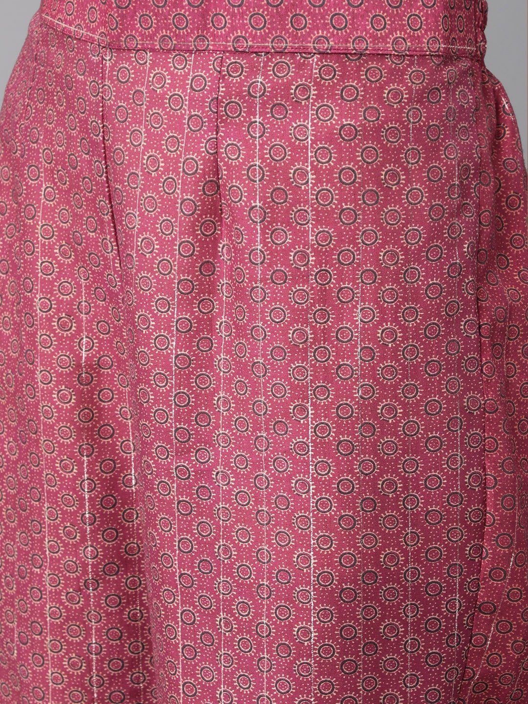 Ishin Women's Silk Pink Lurex Embroidered A-Line Kurta Palazzo Set