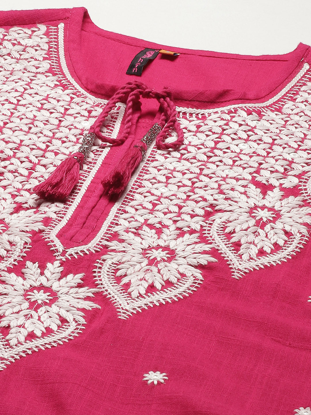 Ishin Women's Cotton Pink Embroidered A-Line Kurta