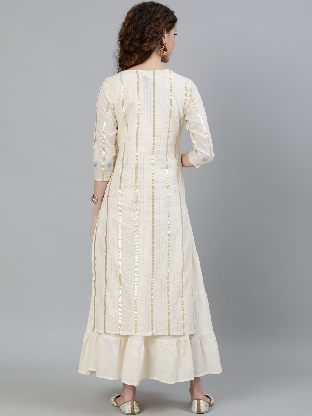 Off White Lurex Embellished Kurta