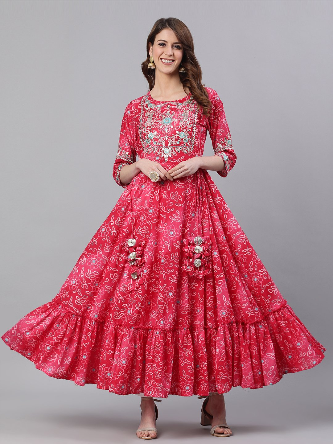 Pink Bandhani Embroidered Anarkali Kurta