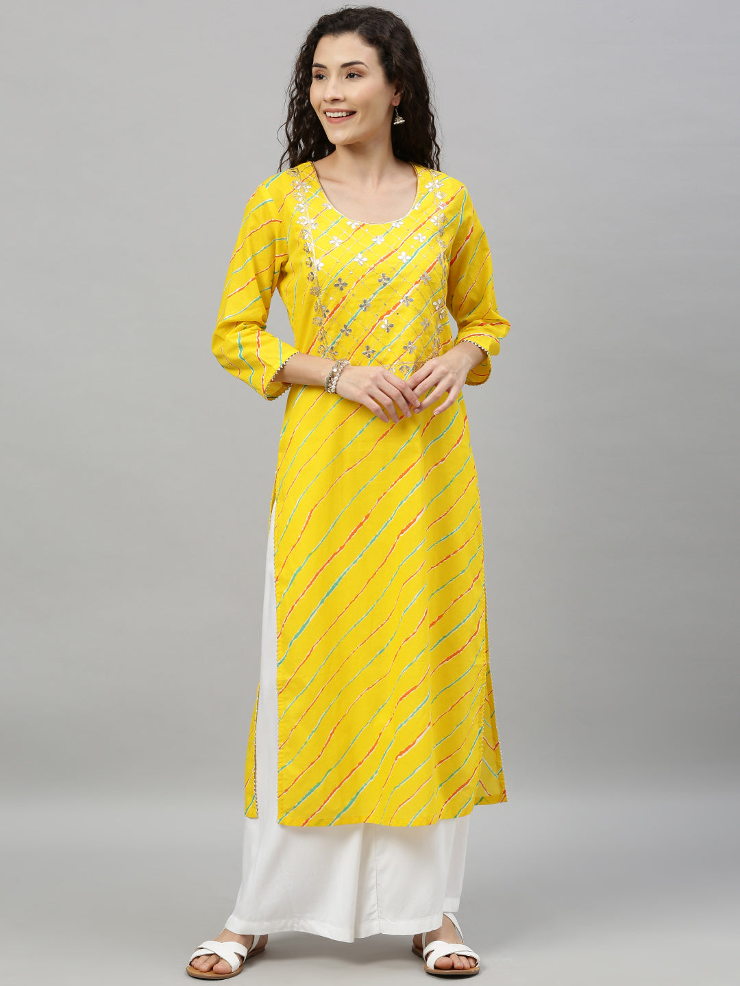 Yellow Leheriya Print Kurta