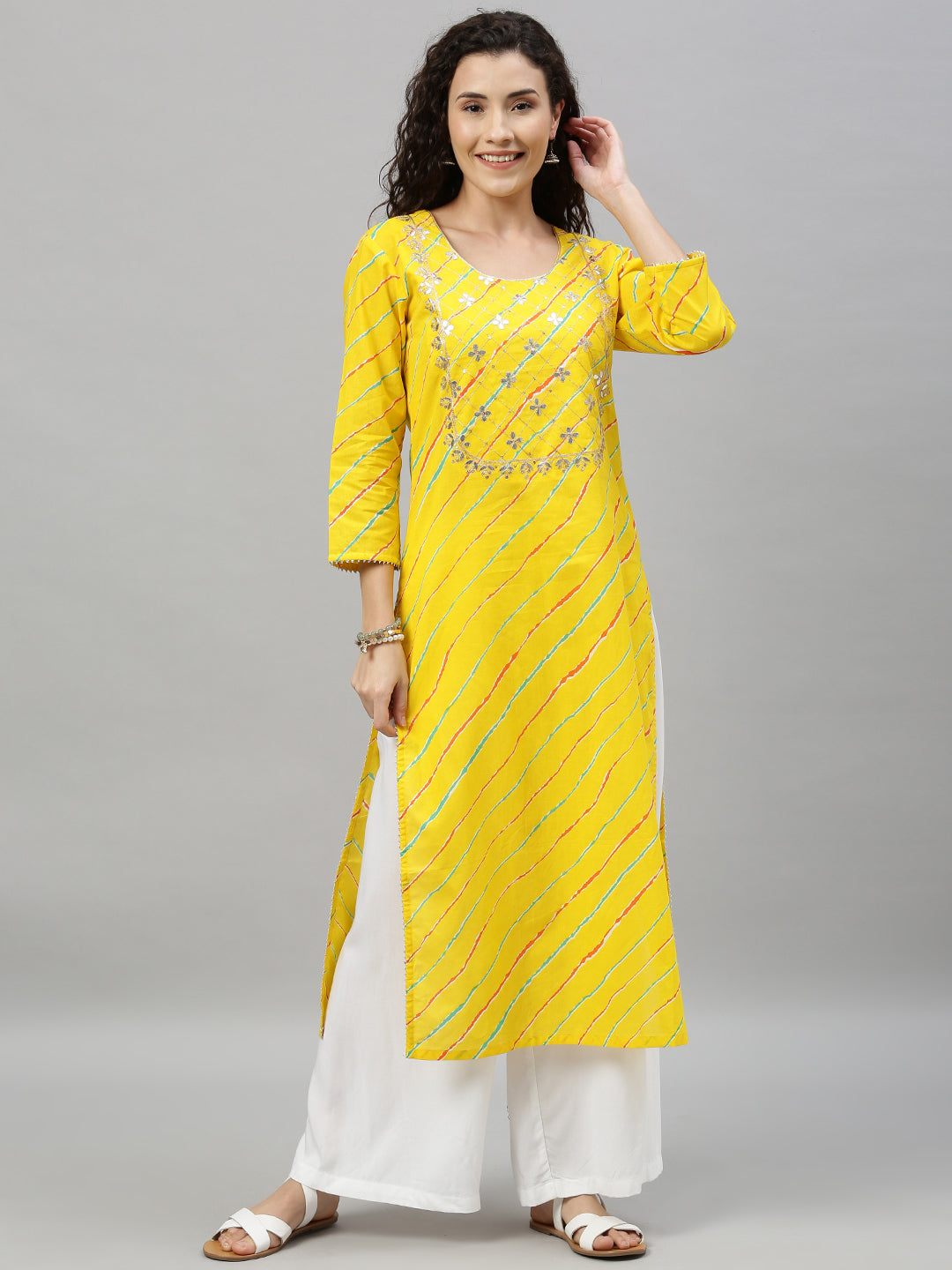 Yellow Leheriya Print Kurta