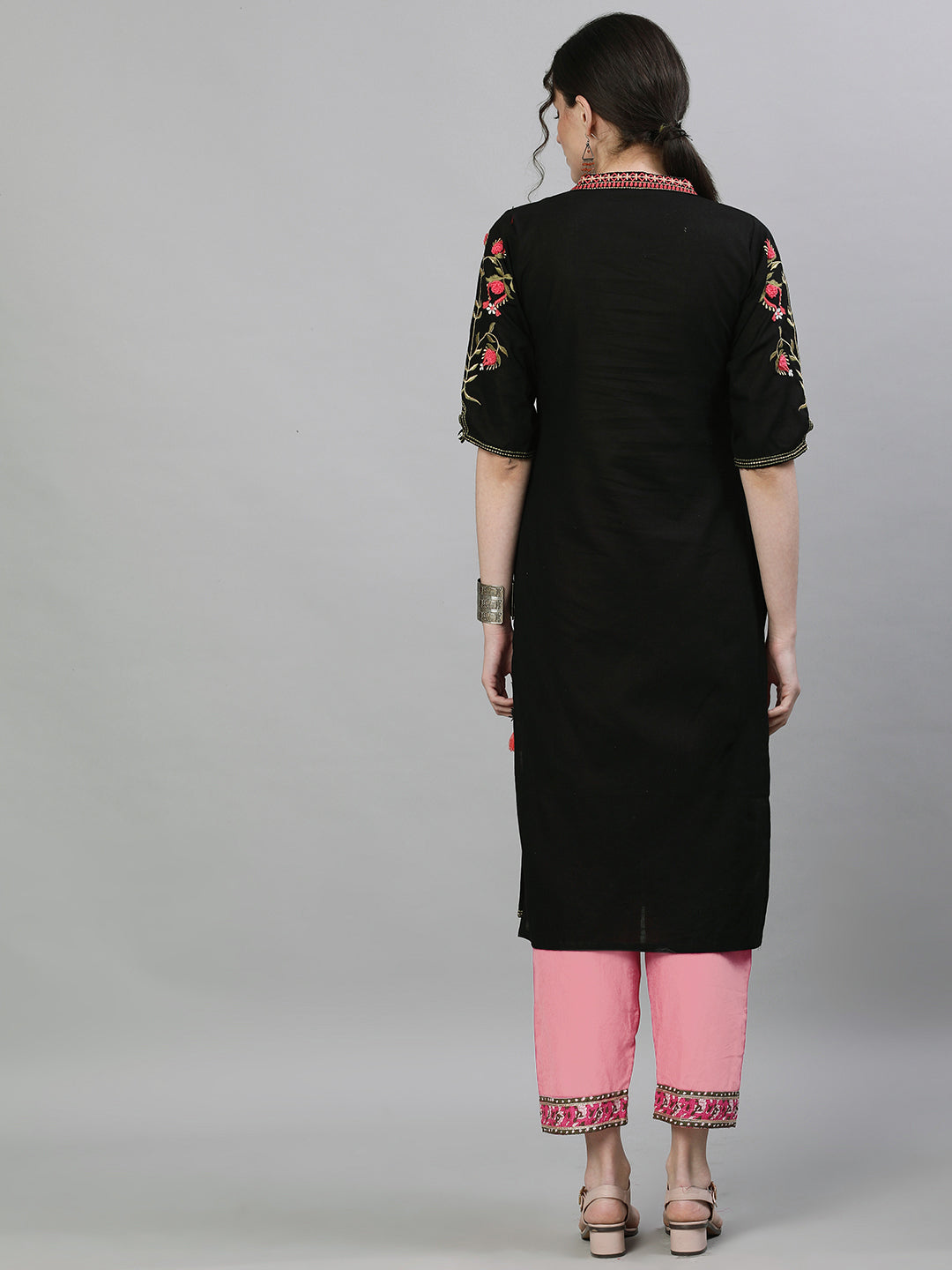 Kusum Black Embroidered Kurta.